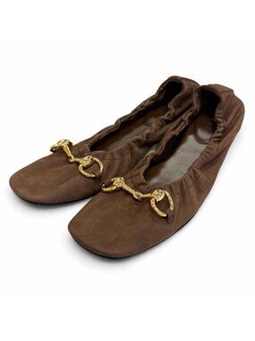 Gucci Prima Flat Ballet Shoes Nubuck Horsebit